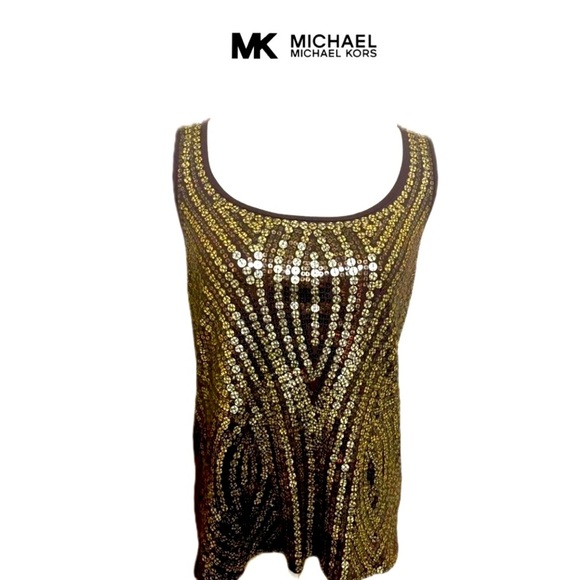 MICHAEL Michael Kors Gold Brown Sequined Tank Top - Women's, SZ XL - Picture 7 of 7